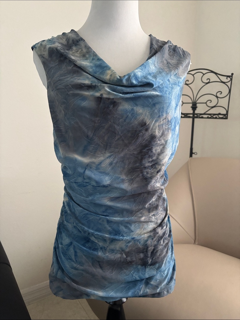 AB Studio Blue Gray Sleeveless Cowl Neck Top